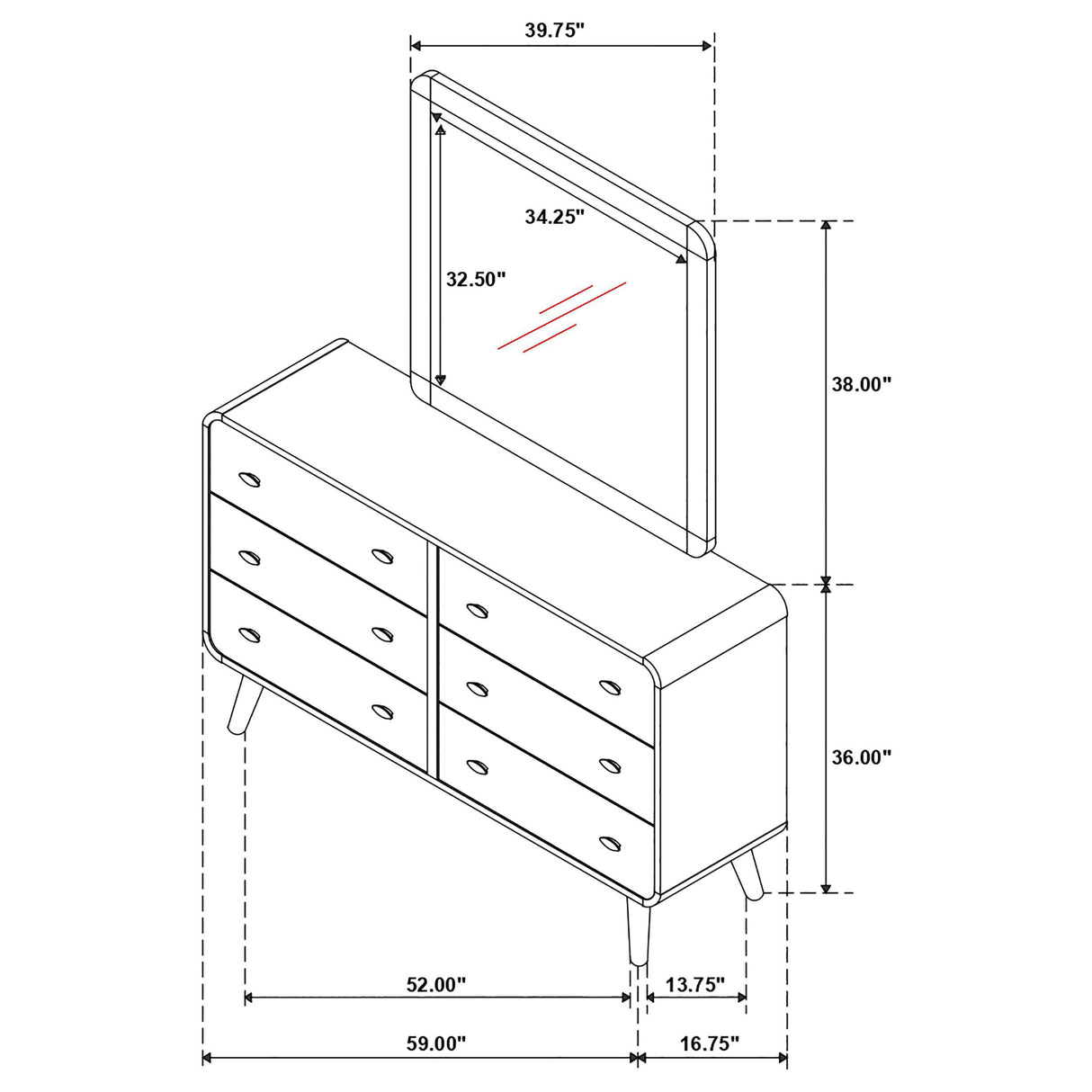 Robyn Dark Walnut 6-Drawer Dresser with Mirror from Coaster - Luna Furniture