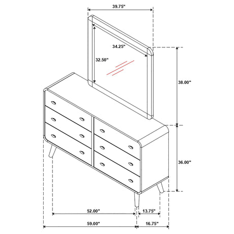 Robyn Dark Walnut 6-Drawer Dresser with Mirror from Coaster - Luna Furniture