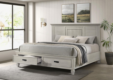 Franco Antique White Eastern King Storage Bed from Coaster - Luna Furniture
