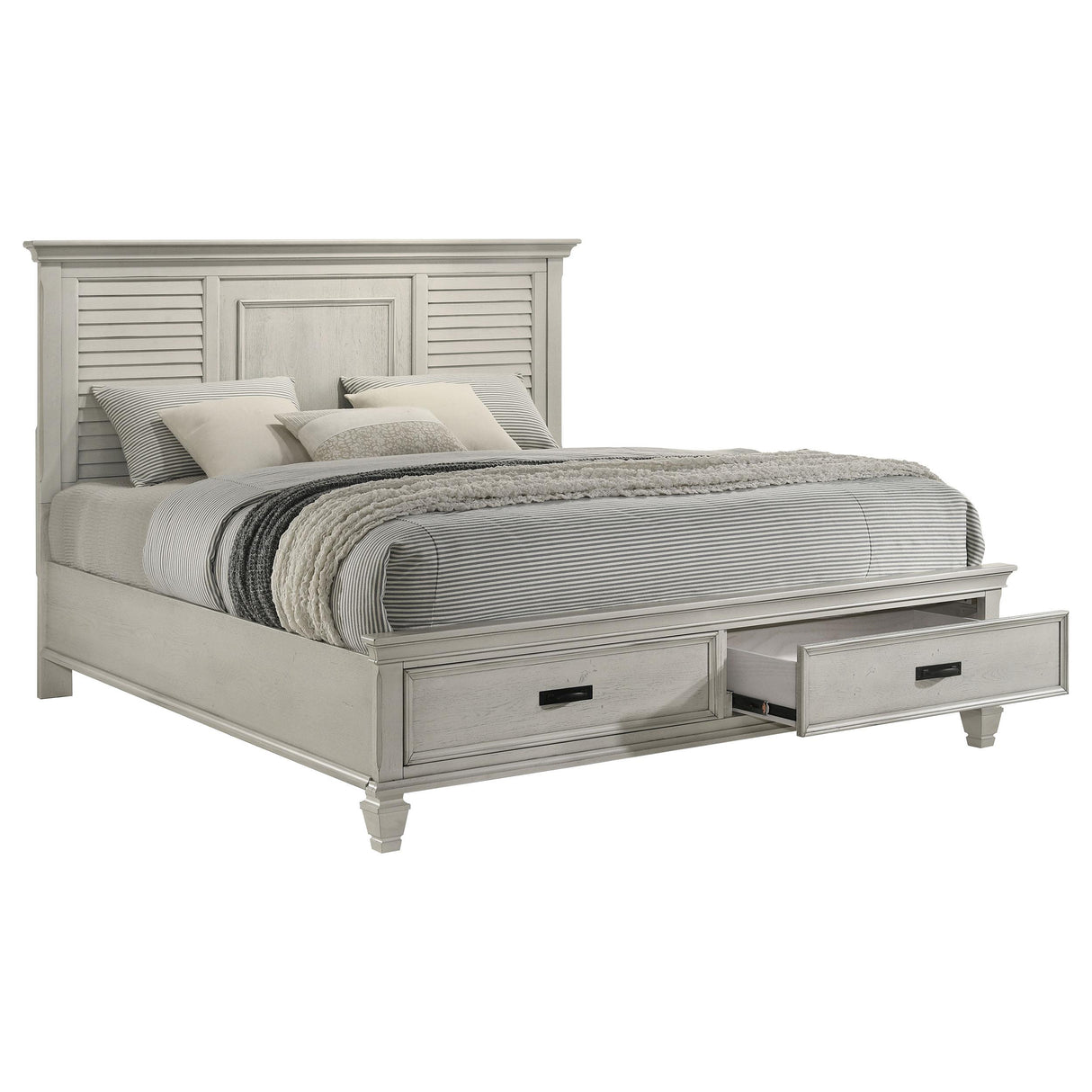 Franco Antique White Eastern King Storage Bed from Coaster - Luna Furniture