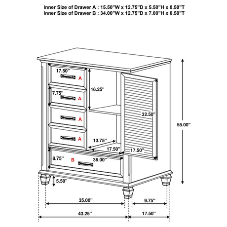 Franco Antique White 5-Drawer Door Chest from Coaster - Luna Furniture