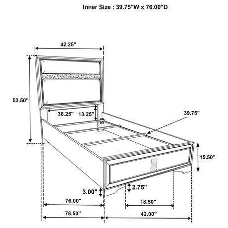 Miranda Black 55-inch Upholstered Twin Panel Bed from Coaster - Luna Furniture