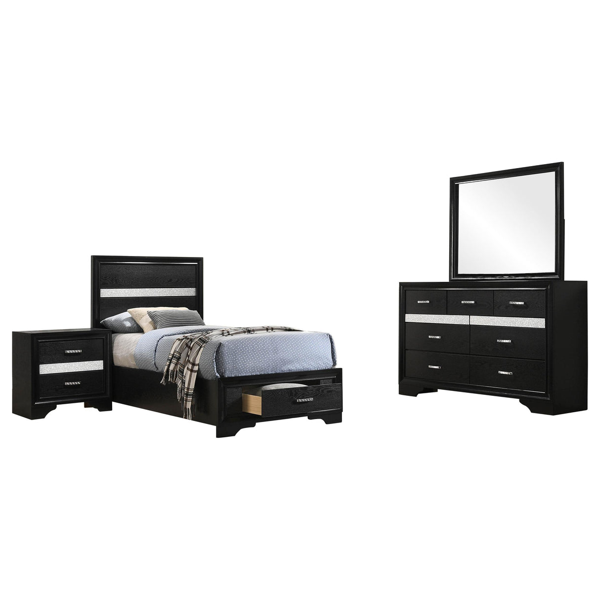 Miranda Black 4-Piece Twin Storage Bedroom Set from Coaster - Luna Furniture