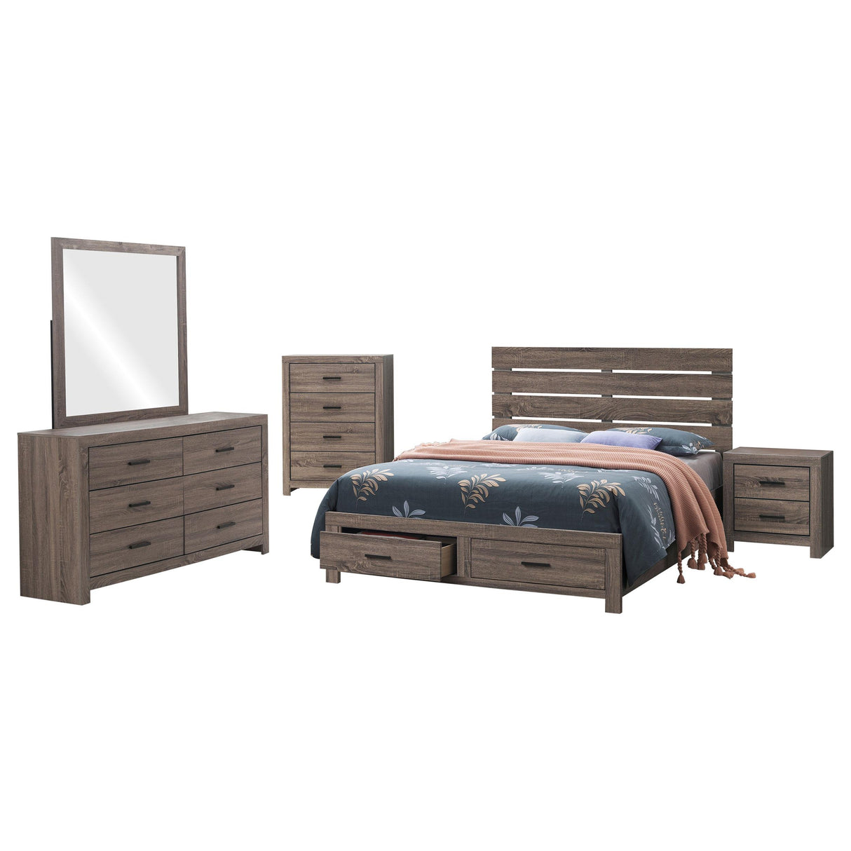 Brantford Barrel Oak 5-Piece Queen Storage Bedroom Set from Coaster - Luna Furniture