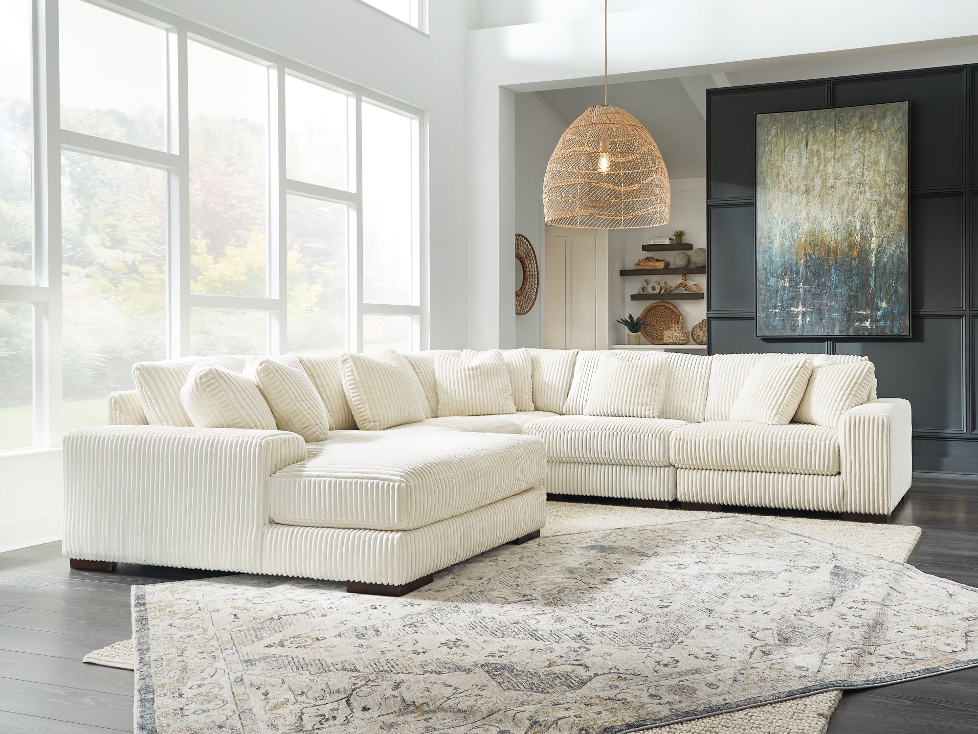 Lindyn Ivory 5-Piece LAF Chaise Sectional – Luna Furniture
