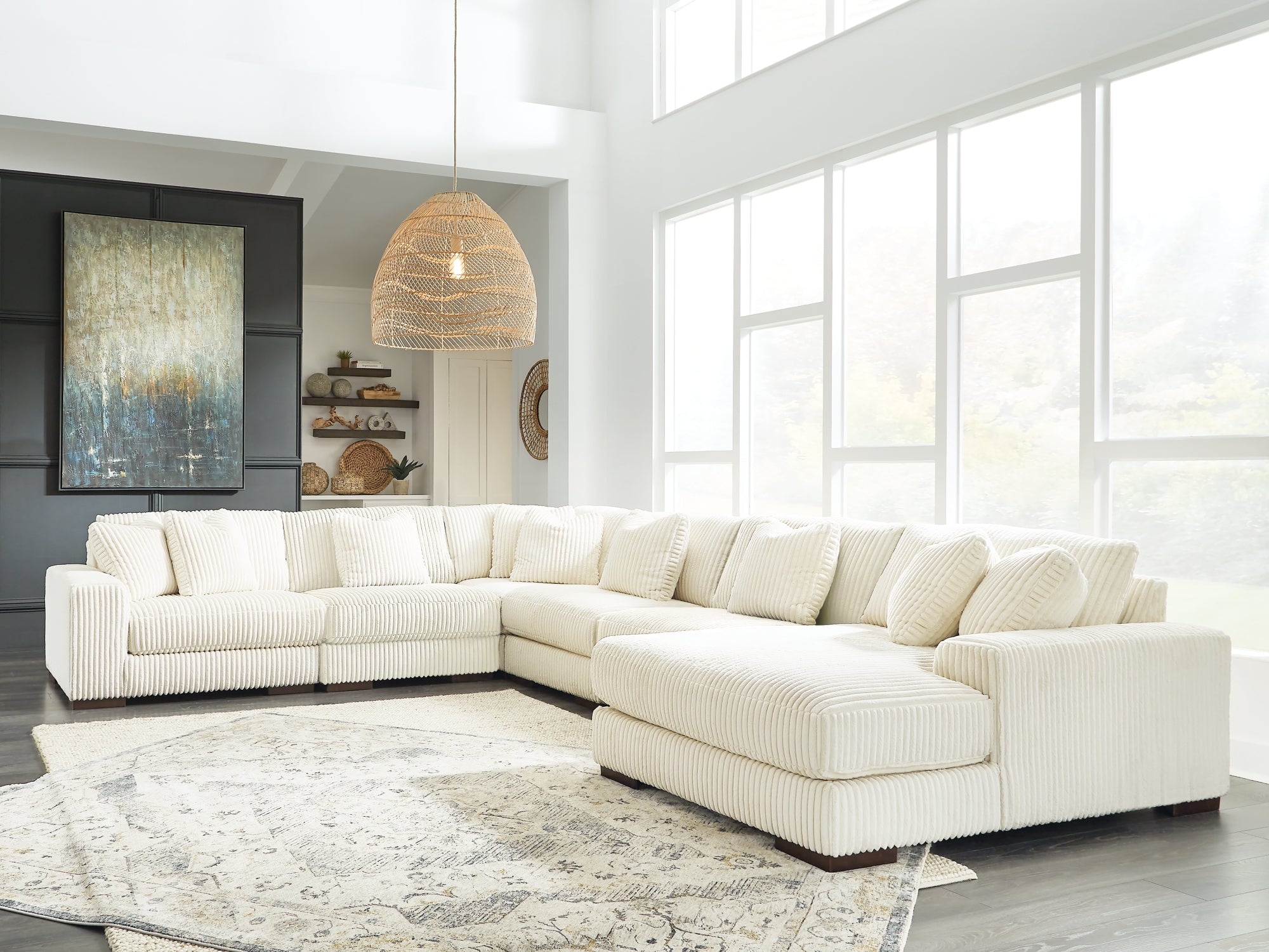 crewreクルーレ　ヴィンテージギャバルーズブルゾン sage ivory 2 Lindyn Ivory 6-Piece RAF Chaise Sectional – Luna Furniture