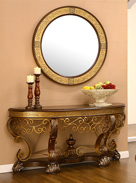 HD-2112 Mahogany/Metallic Gold Console Table W/ Mirror from Homey Design - Luna Furniture