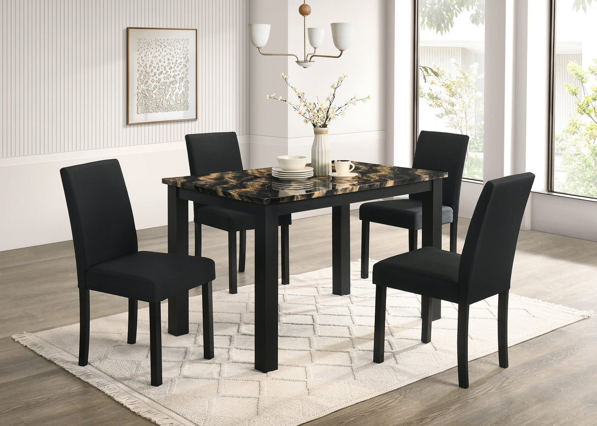 Resia Black/Gold Faux Marble Top Dining Table