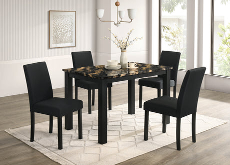 Resia Black/Gold 5-Piece Faux Marble Top Dining Set from Crown Mark - Luna Furniture