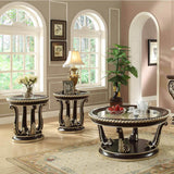 HD-213 Brown Cherry/Metallic Antique Gold Highlights 3-Piece Coffee Table Set from Homey Design - Luna Furniture