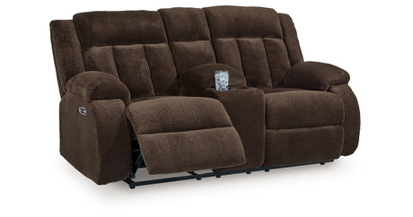 Observation Chocolate Power Reclining Loveseat with Console from Ashley - Luna Furniture