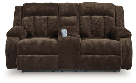 Observation Chocolate Power Reclining Loveseat with Console from Ashley - Luna Furniture