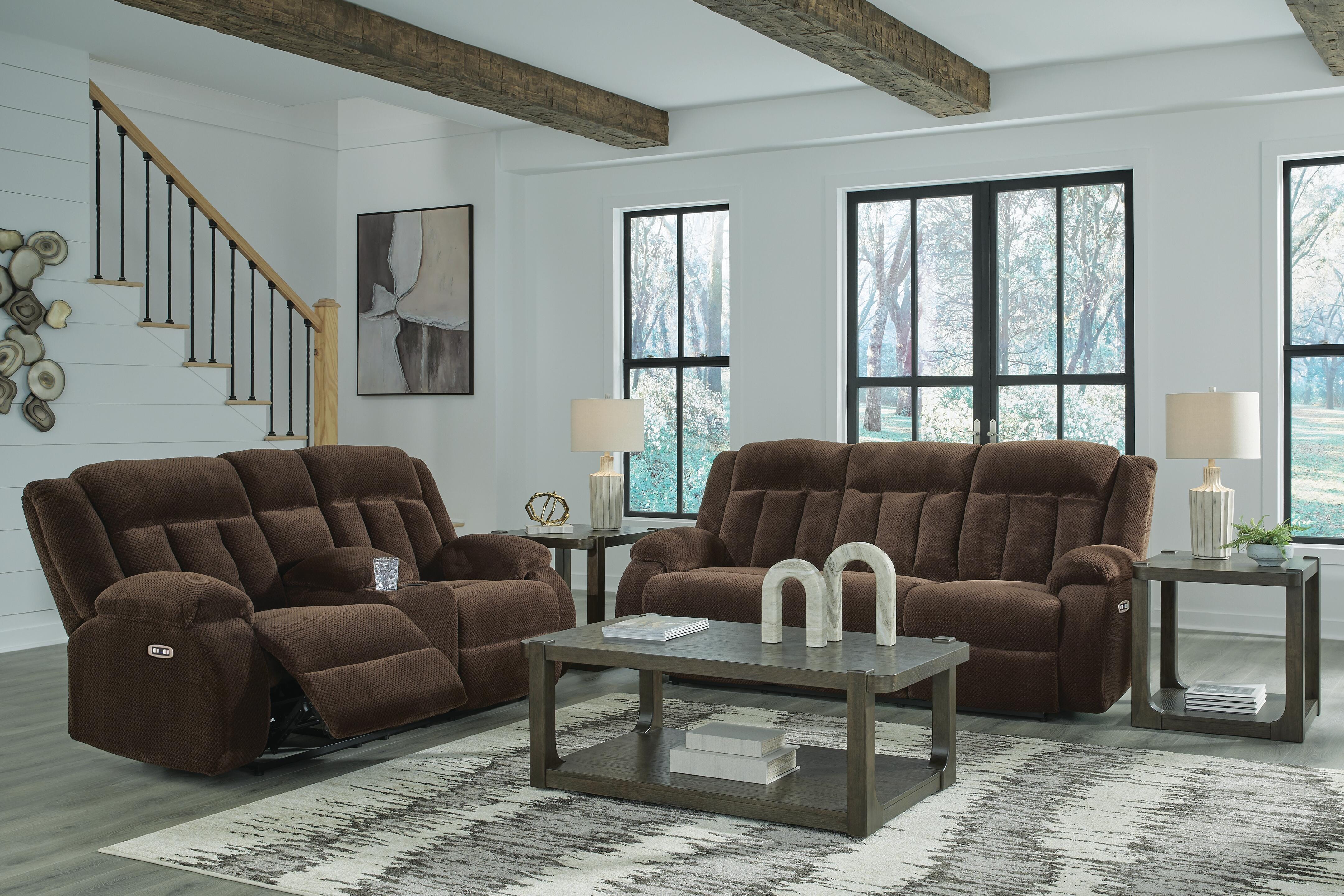 Ashley Observation Chocolate Power Power Reclining Living Room Set
