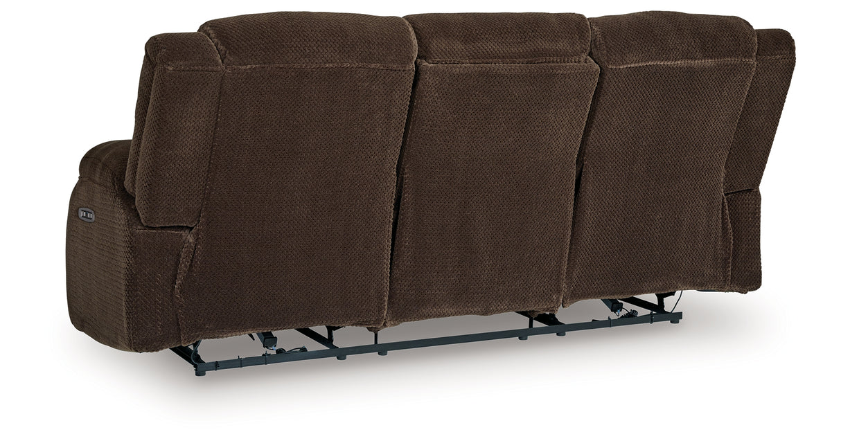 Observation Chocolate Power Reclining Sofa with Drop Down Table from Ashley Furniture - Luna Furniture
