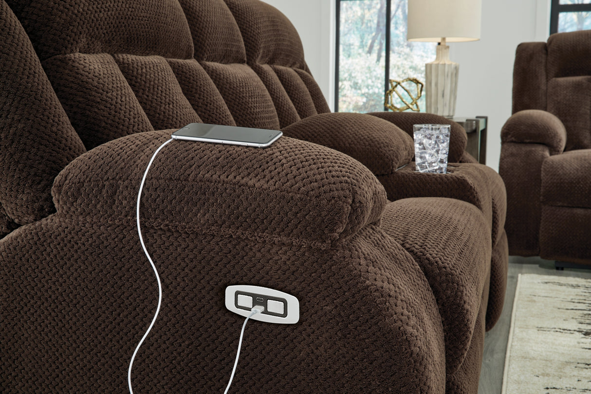 Observation Chocolate Power Reclining Loveseat with Console from Ashley - Luna Furniture