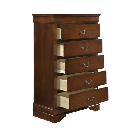 Mayville Brown Cherry 5-Piece Bedroom Set (Queen Bed, Nightstand, Dresser, Mirror, Chest) from Homelegance - Luna Furniture