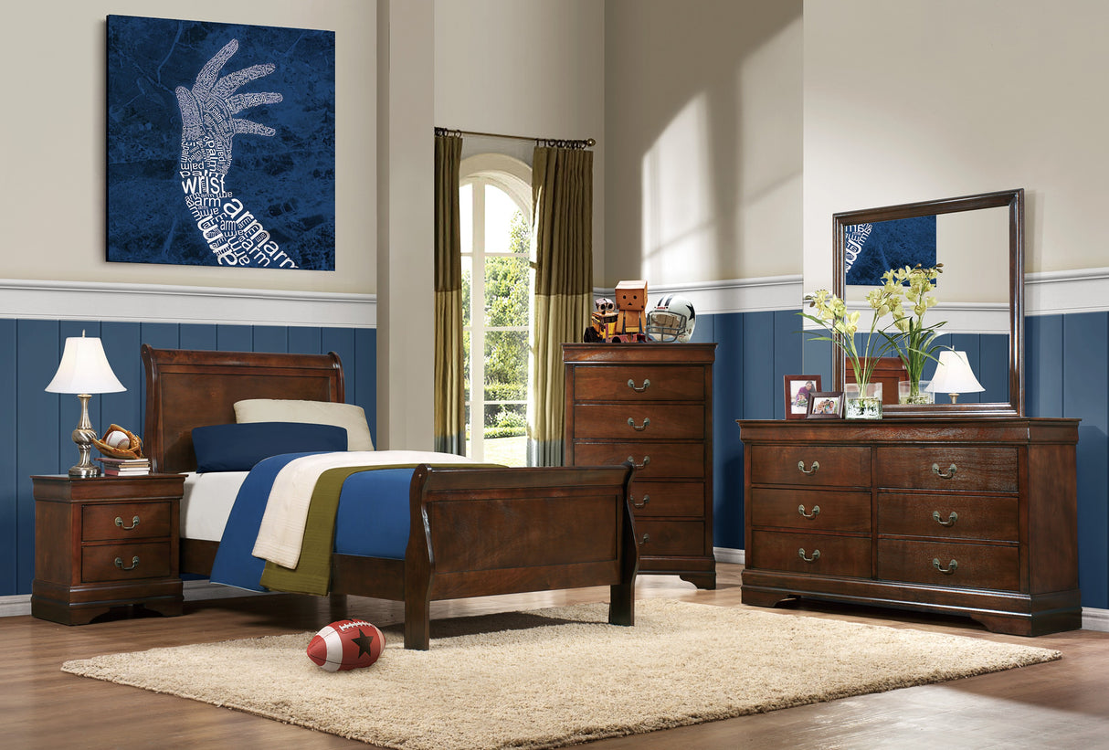 Mayville Brown Cherry Twin Sleigh Bed from Homelegance - Luna Furniture