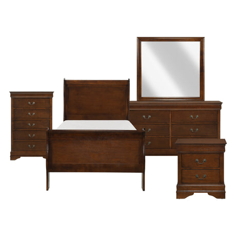 Mayville Brown Cherry 5-Piece Youth Bedroom Set (Twin Bed, Nightstand, Dresser, Mirror, Chest) from Homelegance - Luna Furniture