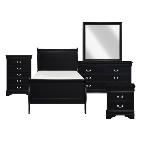 Mayville Black 5-Piece Youth Bedroom Set (Twin Bed, Nightstand, Dresser, Mirror, Chest) from Homelegance - Luna Furniture