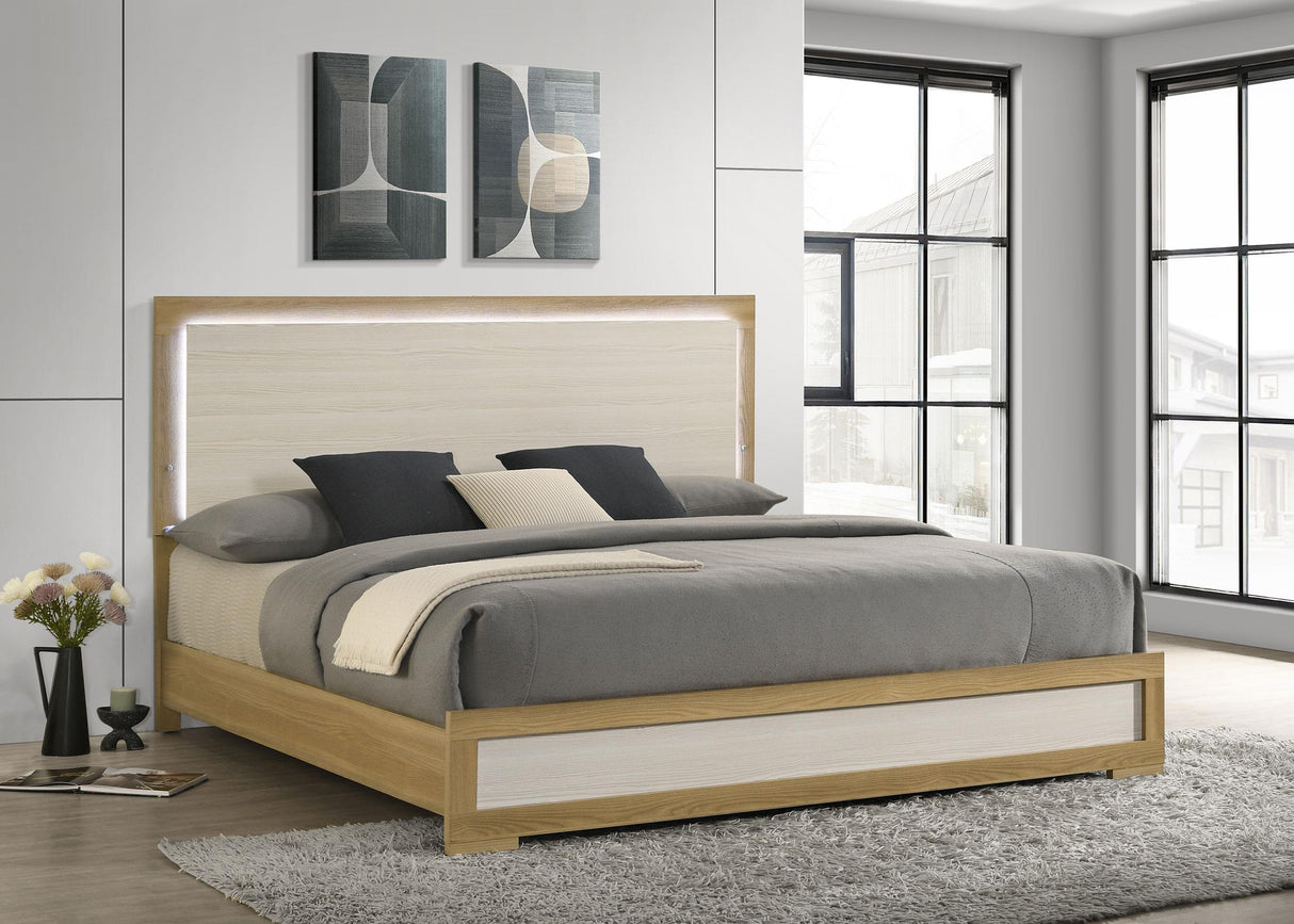 Hyland Natural Eastern King Panel Bed LED Headboard from Coaster - Luna Furniture