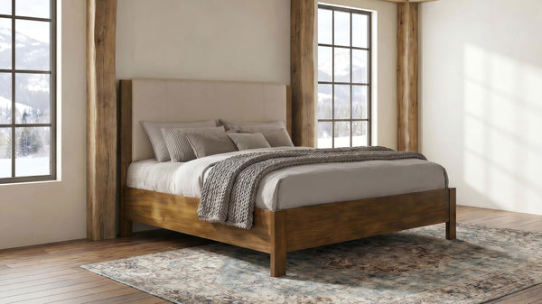 Adderley Warm Brown and Cream Eastern King Wood Panel Bed