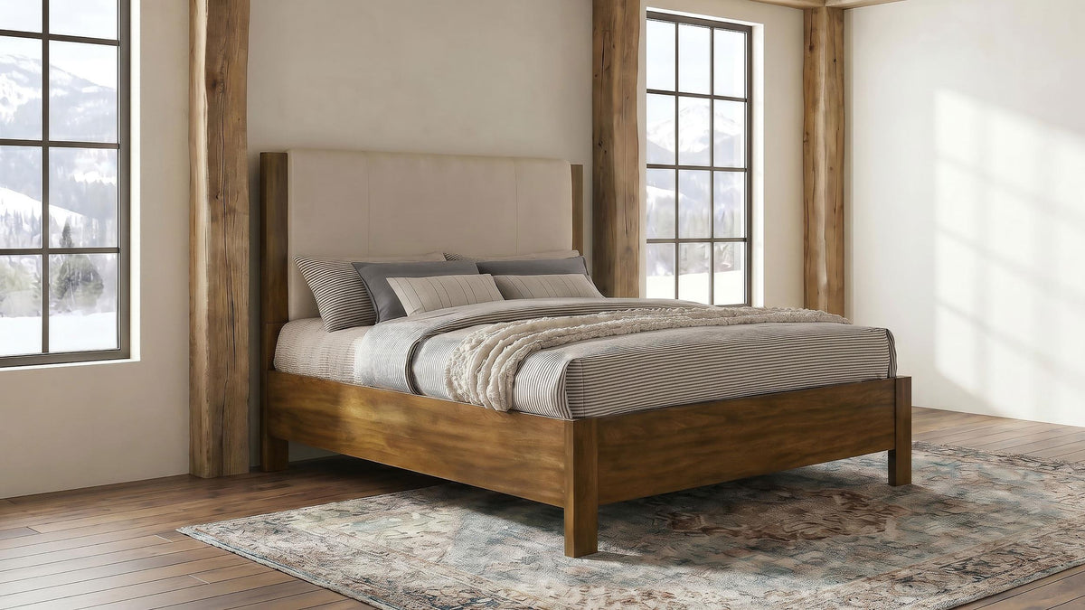 Adderley Warm Brown and Cream Queen Wood Panel Bed from Coaster - Luna Furniture