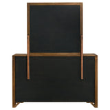 Adderley Warm Brown dresser and mirror, open drawer detail, wood interior and metal slides
