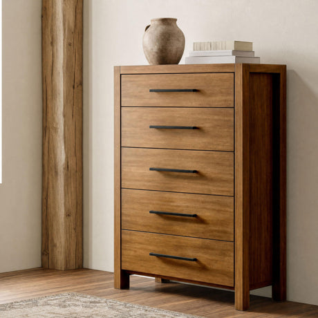 Adderley Warm Brown 5-drawer Bedroom Chest of Drawers from Coaster - Luna Furniture
