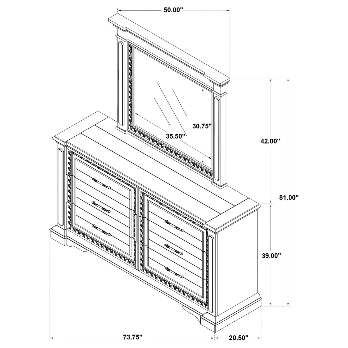 McKinney Vintage White 6-Drawer Bedroom Dresser with Mirror from Coaster - Luna Furniture