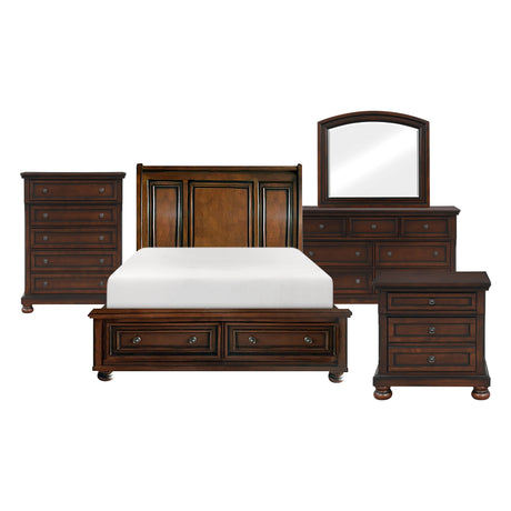 Cumberland Brown Cherry 5-Piece Bedroom Set (Queen Bed, Nightstand, Dresser, Mirror, Chest) from Homelegance - Luna Furniture
