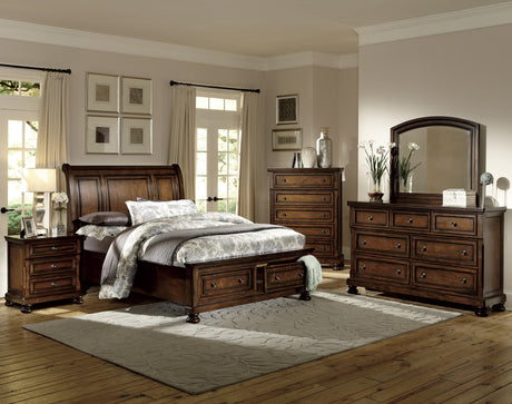Cumberland Brown Cherry Full Sleigh Storage Platform Bed from Homelegance - Luna Furniture