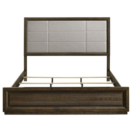 Atlas Dark Oak and Gray 63-inch Eastern King Upholstered Panel Bed from Coaster - Luna Furniture