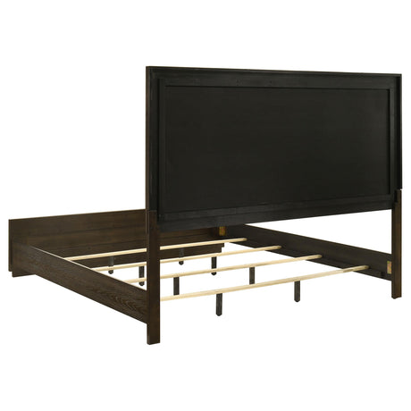 Atlas Dark Oak and Gray 63-inch Eastern King Upholstered Panel Bed from Coaster - Luna Furniture