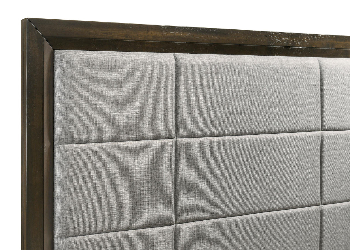 Atlas Dark Oak and Gray 63-inch Eastern King Upholstered Panel Bed from Coaster - Luna Furniture