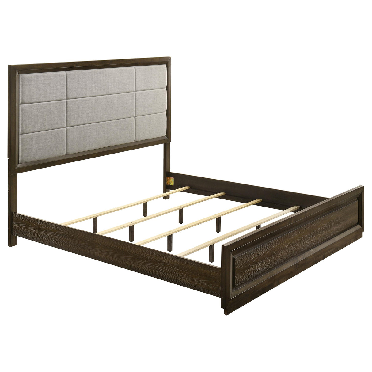 Atlas Dark Oak and Gray 63-inch California King Upholstered Panel Bed from Coaster - Luna Furniture