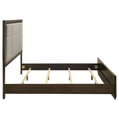 Atlas Dark Oak and Gray 63-inch California King Upholstered Panel Bed from Coaster - Luna Furniture