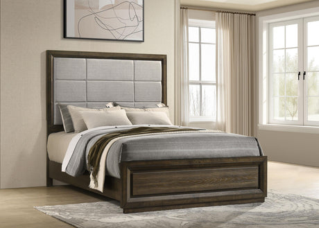 Atlas Dark Oak and Gray 63-inch Queen Upholstered Panel Bed from Coaster - Luna Furniture