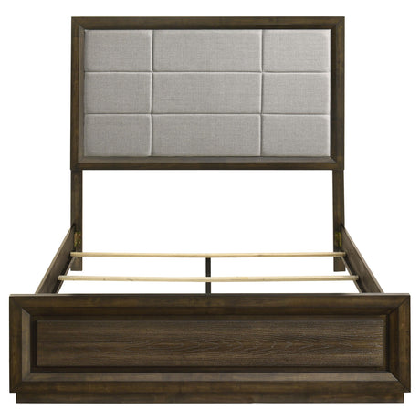 Atlas Dark Oak and Gray 63-inch Queen Upholstered Panel Bed from Coaster - Luna Furniture