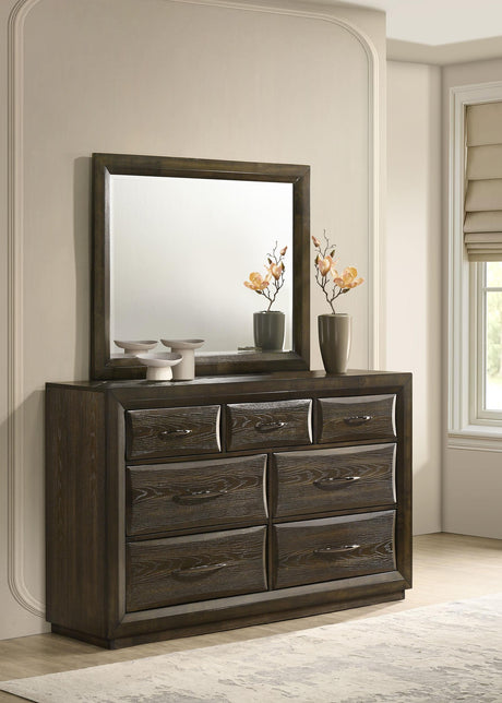 Atlas Dark Oak 7-drawer Bedroom Dresser and Mirror Set from Coaster - Luna Furniture