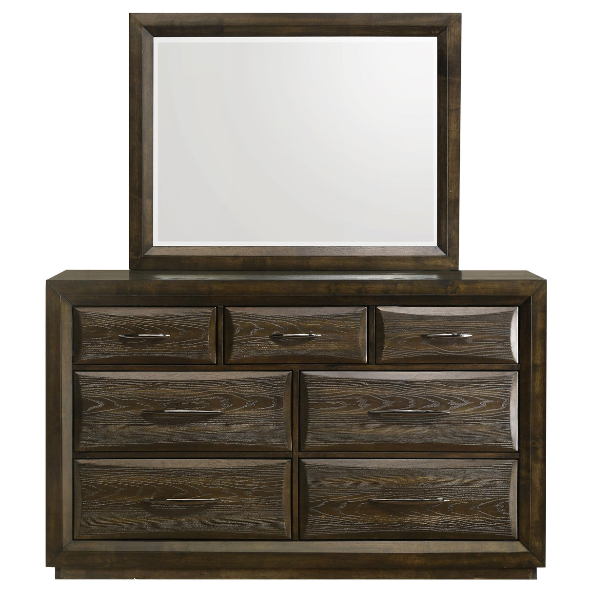 Atlas Dark Oak 7-drawer Bedroom Dresser and Mirror Set from Coaster - Luna Furniture
