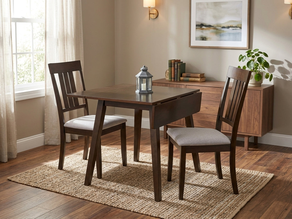 Lino Brown 3-Piece Dining Room Set with Drop Leaf