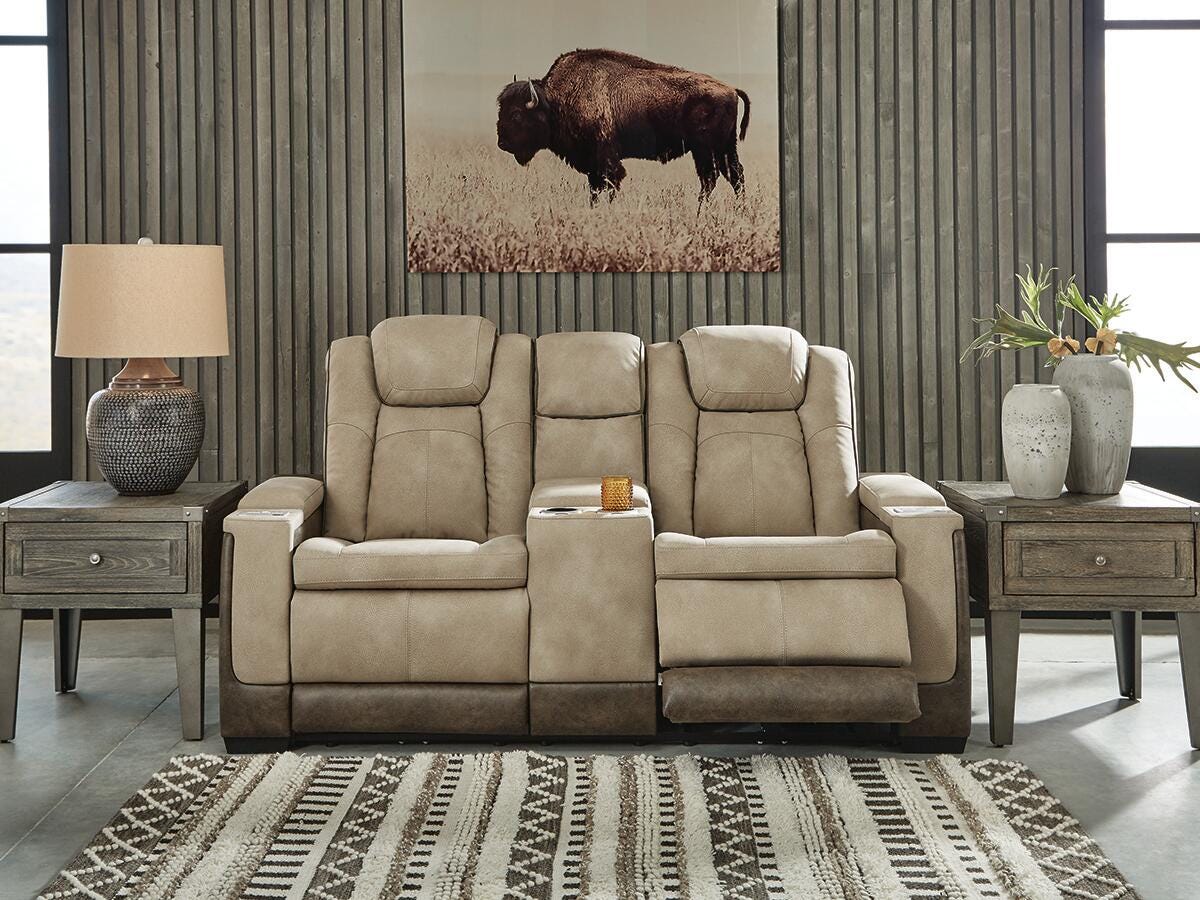 Next-Gen DuraPella Sand Power Reclining Loveseat with Console from Ashley - Luna Furniture