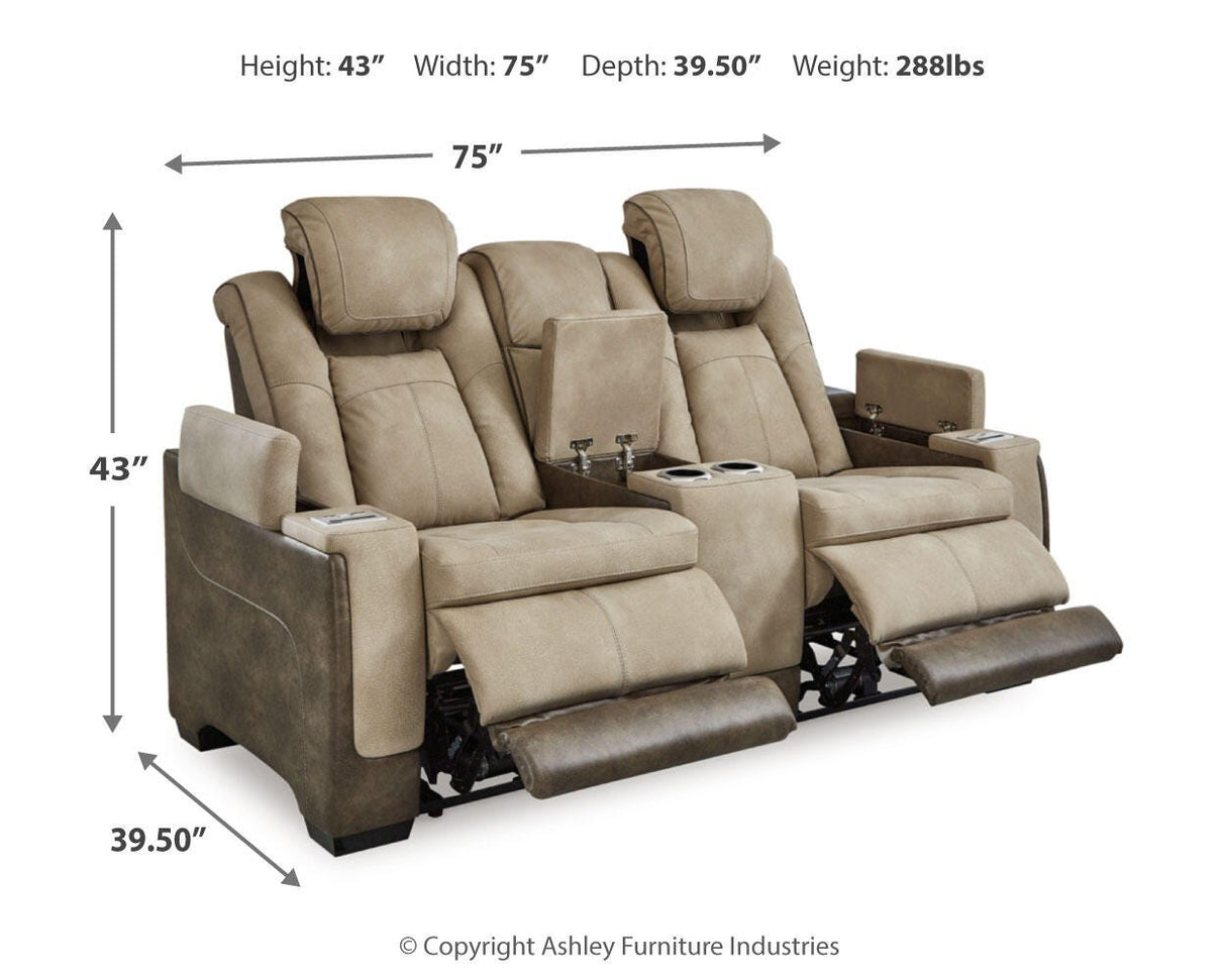 Next-Gen DuraPella Sand Power Reclining Loveseat with Console from Ashley - Luna Furniture