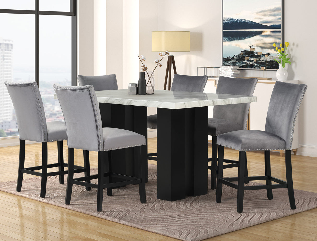 Solna Gray/Black 7-Piece Faux Marble Counter Height Set from Happy Homes - Luna Furniture