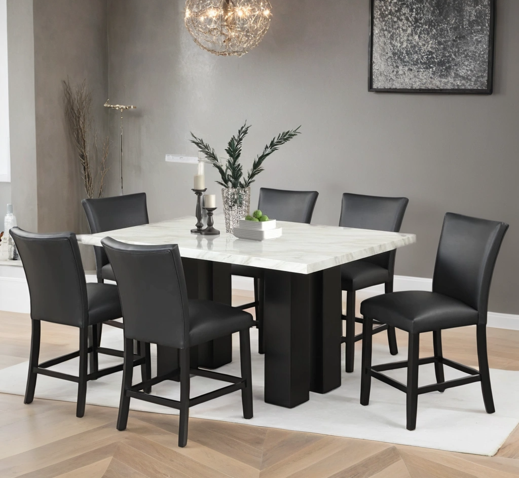 Solna Black/White 7-Piece Faux Marble Counter Height Set from Happy Homes - Luna Furniture