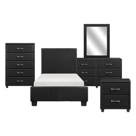 Lorenzi Black 4-Piece Youth Bedroom Set (Twin Bed, Nightstand, Dresser, Mirror) from Homelegance - Luna Furniture