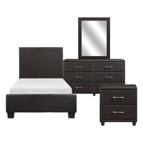 Lorenzi Dark Brown 5-Piece Youth Bedroom Set (Twin Bed, Nightstand, Dresser, Mirror, Chest) from Homelegance - Luna Furniture