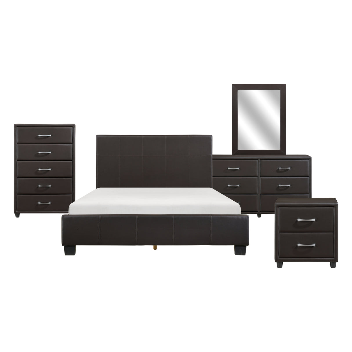 Lorenzi Dark Brown 5-Piece Bedroom Set (Queen Bed, Nightstand, Dresser, Mirror, Chest) from Homelegance - Luna Furniture