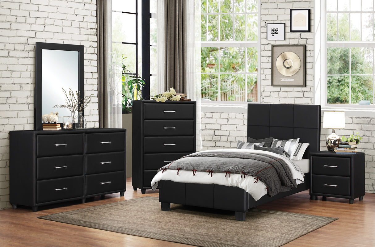 Lorenzi Black 4-Piece Youth Bedroom Set (Twin Bed, Nightstand, Dresser, Mirror) from Homelegance - Luna Furniture