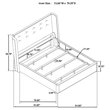 Leandro Burnished Black 55-inch California King Wingback Bed from Coaster - Luna Furniture